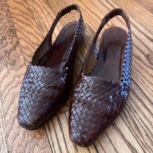 Enzo Angiolini Brown Leather Woven Sling Back Shoes, Women’s 8.5